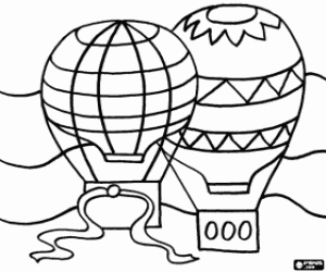 Hot air balloons flying over the landscape coloring page