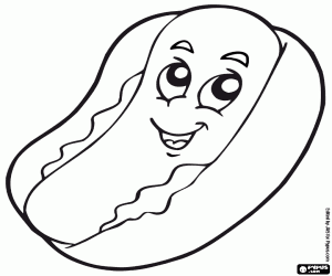 A hot dog with a smile coloring page
