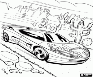 A Hot Wheels car in the desert coloring page