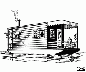 A house boat on the river coloring page