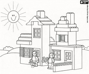 A house with a garden of Lego coloring page