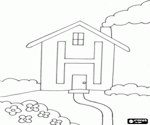 The house with the H in the facade coloring page