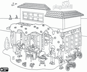 The house of Playmobil in summer coloring page