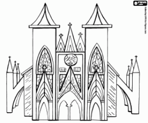 A huge Gothic Cathedral coloring page
