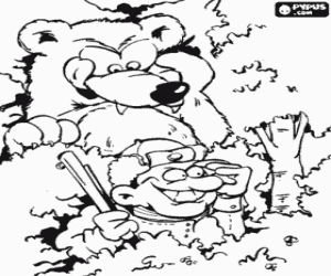 The hunter and the bear coloring page