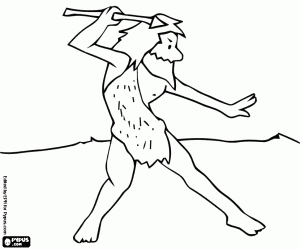 A hunter in prehistory coloring page
