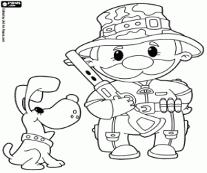 Hunter with shotgun and the dog coloring page