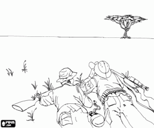The hunters in the African savanna coloring page