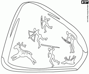 Hunting scene at the prehistory coloring page