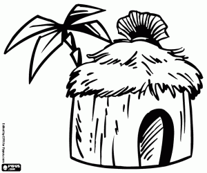 A hut in Africa coloring page