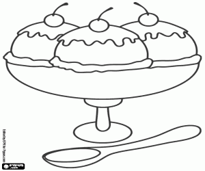 An ice cream sundae with cherries coloring page