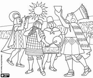 Inca ritual of worship to the Sun God coloring page