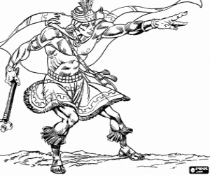 Inca warrior fighting coloring page