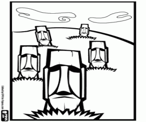 Incomplete moais, Rapa Nui Park coloring page