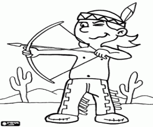 An indian with bow and arrow coloring page