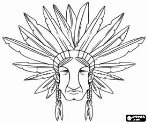 Indian Chief face with feathers coloring page
