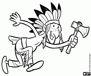 An indian warrior and the war dance coloring page