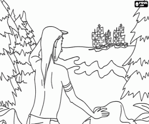 Indigenous inhabitants in 1492 coloring page