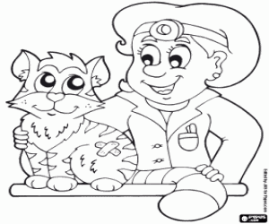 Injured cat with veterinary doctor coloring page