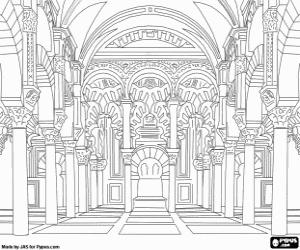 Interior of the mosque of Cordoba coloring page