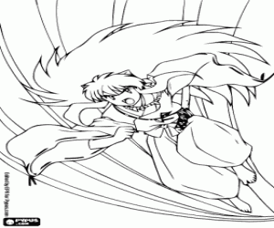 Inuyasha in action coloring page