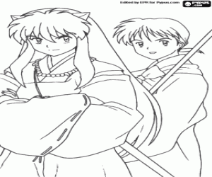 InuYasha and Miroku, a Buddhist monk coloring page