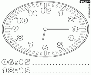 It's a quarter past six in a clock coloring page