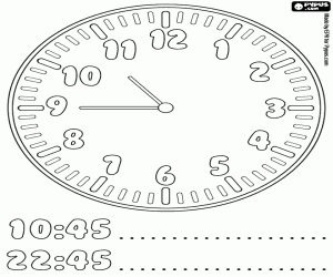 It's a quarter to eleven, a clock coloring page