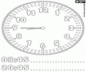 It's a quarter to nine, the clock coloring page