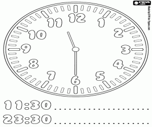 It's half past eleven on the clock coloring page