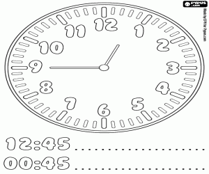 It's quarter to one, the clock coloring page