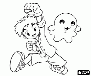 Izzy and Motimon the digimon coloring page