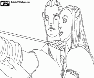 Jake and Neytiri launching an arrow coloring page
