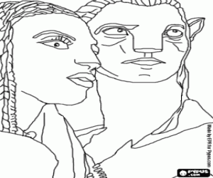 Jake's na'vi avatar and Neytiri  coloring page