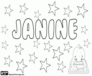 Janine, name in  german and french coloring page