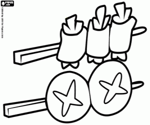Japanese skewers, Yakitori coloring page