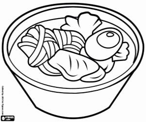 A Japanese soup, Tamago Udon coloring page