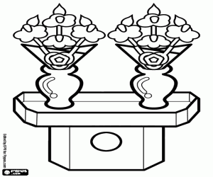 Japanese table with vases coloring page
