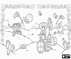 The jellyfish fishing with SpongeBob coloring page