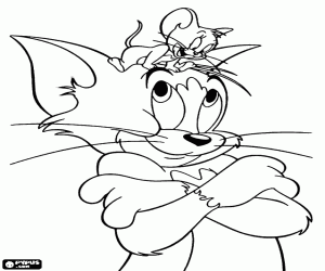 Jerry over the head of Tom coloring page