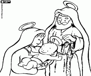 Jesus in the arms of Mary and Joseph coloring page
