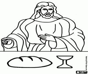Jesus is blessing bread and wine coloring page