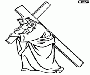 Jesus and the cross to Golgotha coloring page