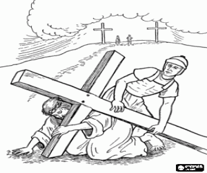 Jesus with the cross way to the hill coloring page