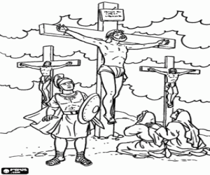 Jesus crucified between robbers coloring page
