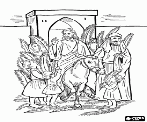 Jesus and the entry to Jerusalem coloring page