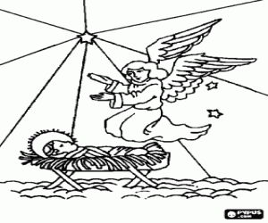 Jesus in the manger and the angel coloring page