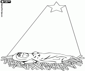 Jesus in the Manger and star's light coloring page