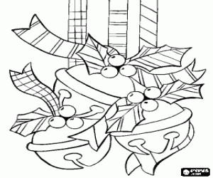 Jingle bells and holly leaves coloring page