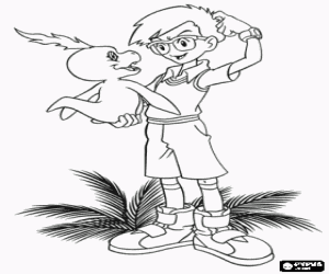 Joe and the digimon Bukamon coloring page